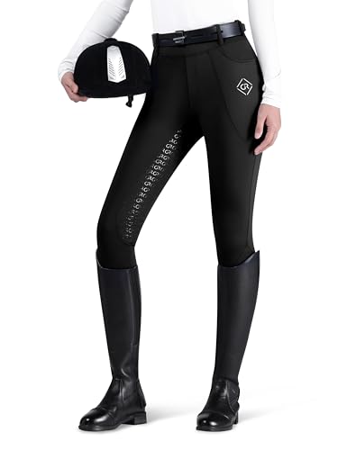 GemRebel Damen Vollbesatzreithose Rutschfest Silikon Reithose Hohe Taille Reithose mit Taschen von GemRebel