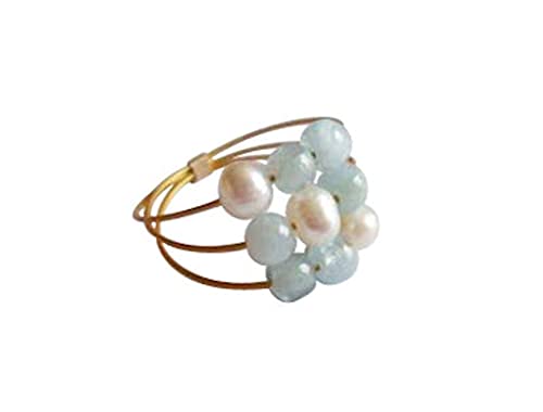GemShine - Damen - Ring - Vergoldet - Aquamarin - Perlen - Blau - Weiß, Ringgröße:58 (18.5) von GemShine