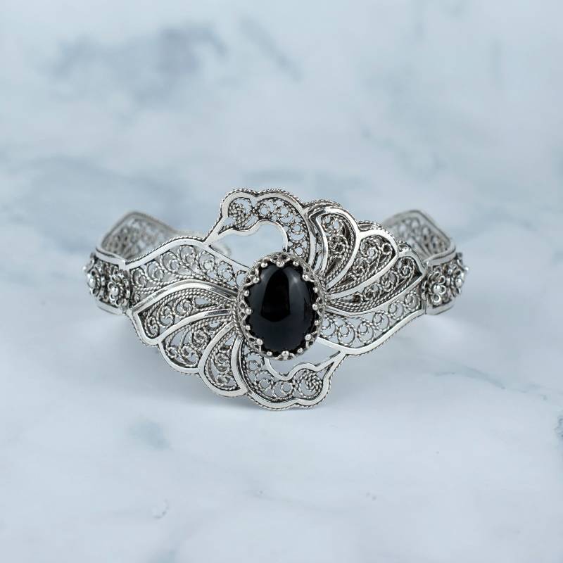 Schwarzer Onyx Sterling Silber Filigranarmbänder, Blautopas-Armbänder, Zitronenquarz-Armbänder, 925Er Silber-Armbänder von GemSilverUS