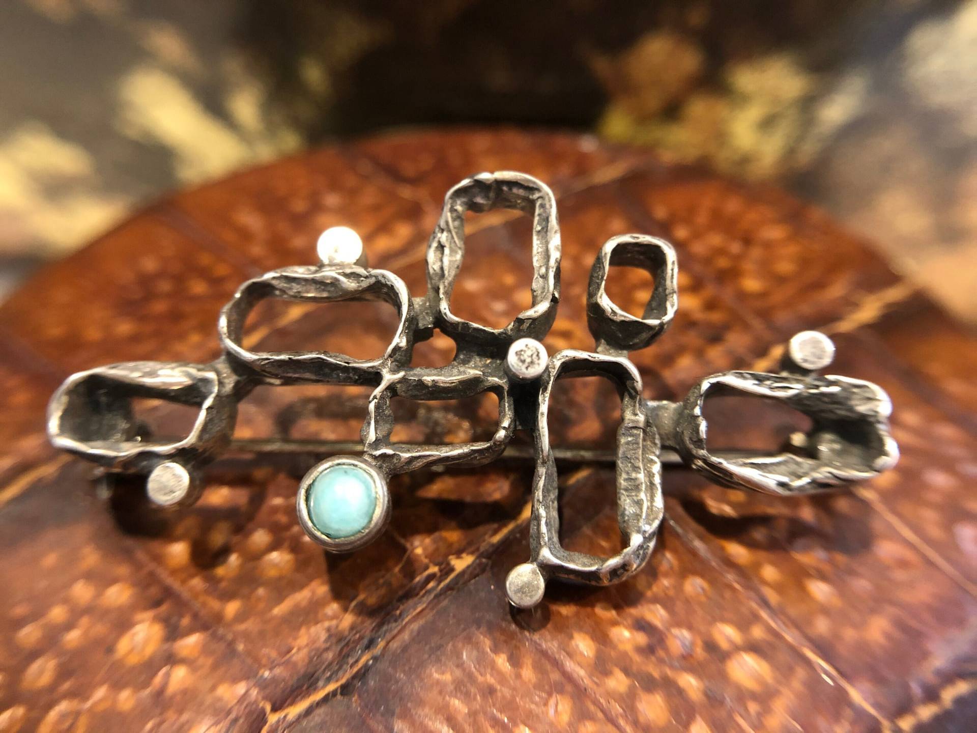 Antik Sterling Silber Abstrakt Türkis Block Pin Antik Sterling Silber Abstrakt Türkis Block Pin von GemSteady
