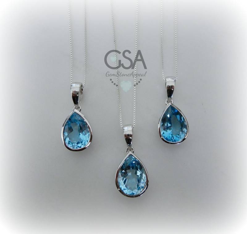 Blautopas Halskette Sterling Silber Anhänger Tropfen Schweizer Hochzeitsschmuck Dezember Geburtsstein von GemStoneAppeal