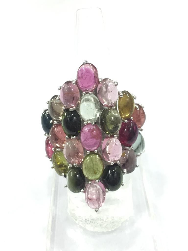 Großer Stein Ring - 925 Sterling Silber Schmuck/Multi Torumaline Edelstein Handgemachter Ring von GemartsCreations