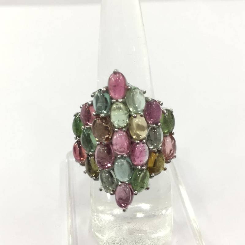 Stein Ring - 925 Sterling Silber Ring Schmuck/Multi Turmalin Edelstein Handgemachter Ring von GemartsCreations