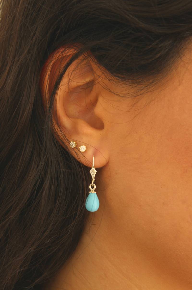 Dezember Geburtsstein Ohrringe/Blauer Türkis Baumeln Tropfen Sterling Silber 1 Paar von GemazoneJewelry
