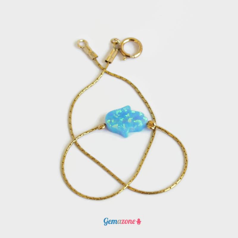 Hamsa Hand Armband/Blauer Opal Der Fatima Anhänger Gold Filled Kabbalah Schmuck 1 Stk von GemazoneJewelry