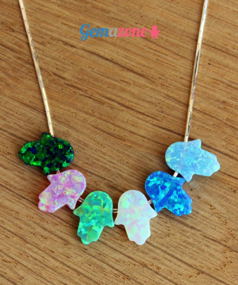 Hamsa Hand Opal Halskette/Mini Amulett Sterling Silber Good Luck Charm Schmuck Oktober Geburtsstein 1 Stk von GemazoneJewelry