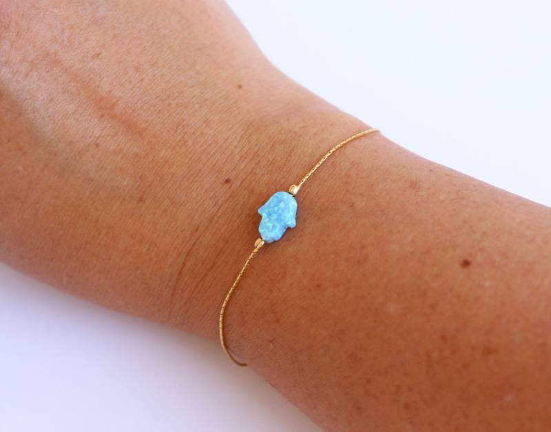 Hamsa Opal Armband/Hand Der Fatima Anhänger Gold Filled Glücksbringer Schmuck, 1 Stk von GemazoneJewelry