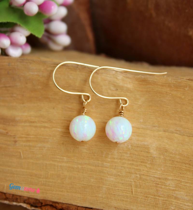 Opal Ohr Spike/Blaue Oder Weiße Einzel Perle Lab Edelstein Ohrringe Gold Filled Schmuck von GemazoneJewelry