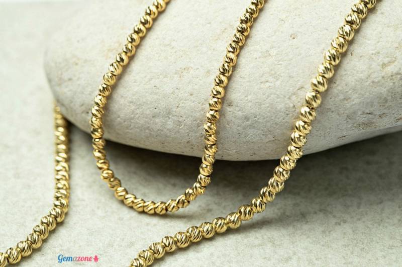 Vergoldete Texturierte Perlenkette/Kugel Kugeln Halskette Gold Perlen Gelb Über Sterling Silber von GemazoneJewelry