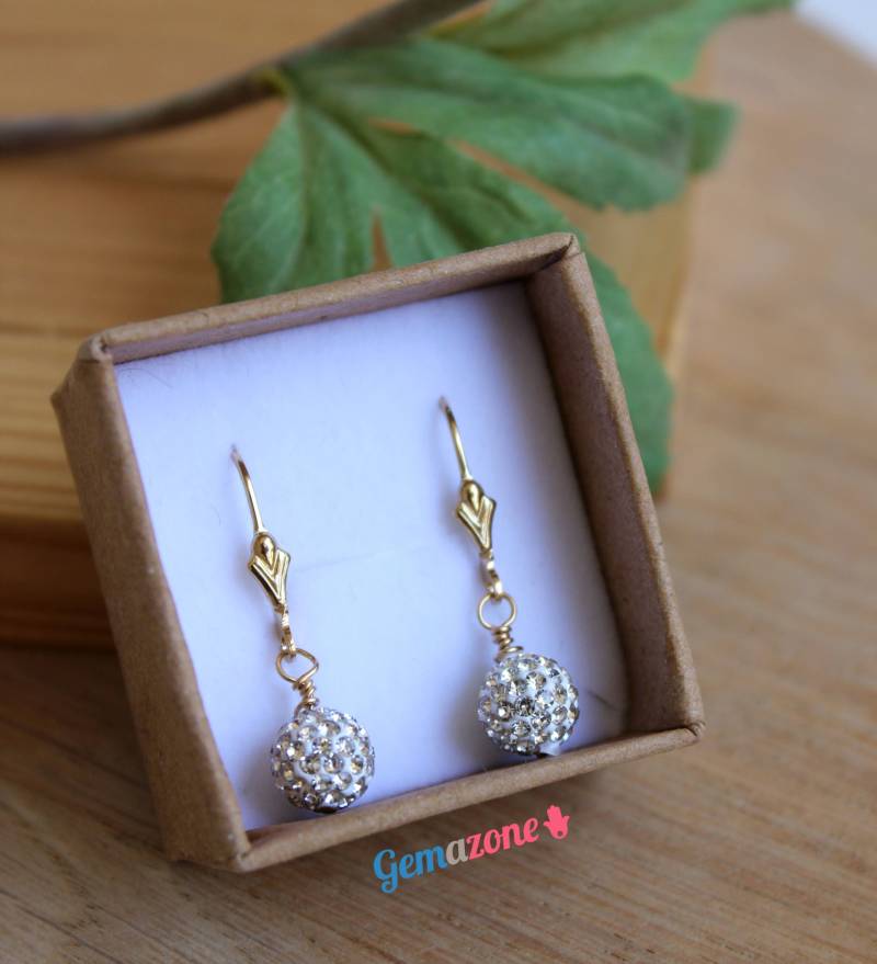 Shamballa Kristallkugel Ohrringe, Gold Filled Oder Sterling Silber von GemazoneJewelry