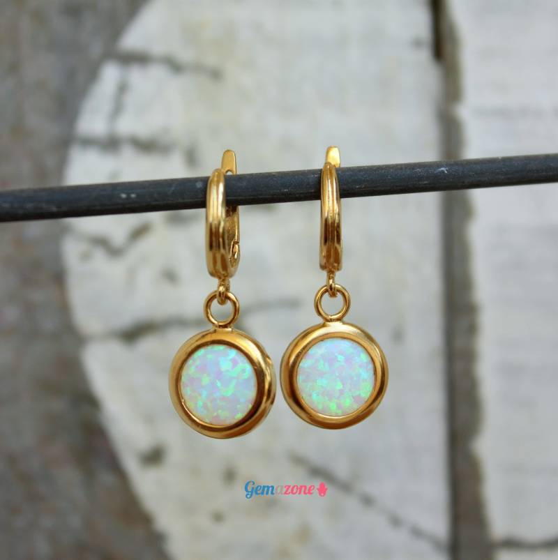 Weißer Opal Ohrringe/Statement Stein Tiefe Gold von GemazoneJewelry