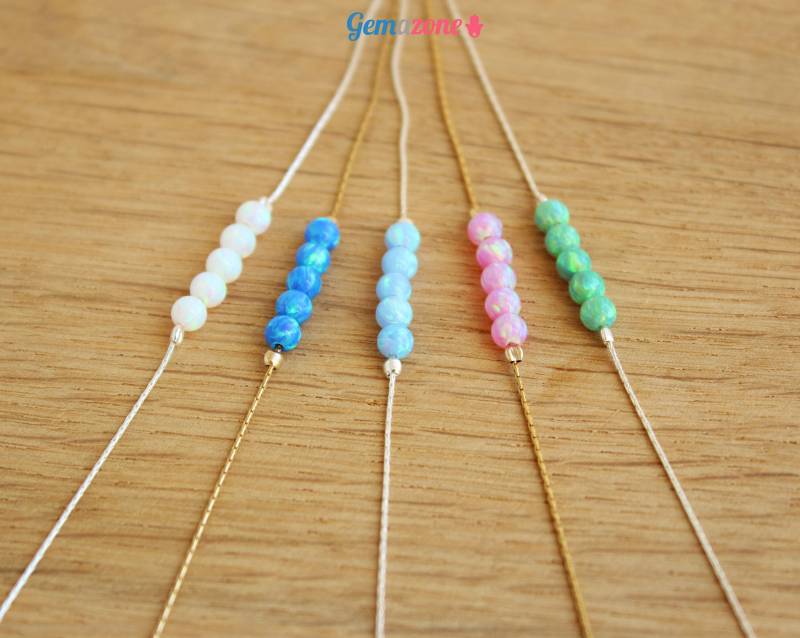 Winziges Opal Perlen Armband/Geburtsstein 925 Sterling Silber Edelstein Blau Grün Rosa Weiss Kugel von GemazoneJewelry