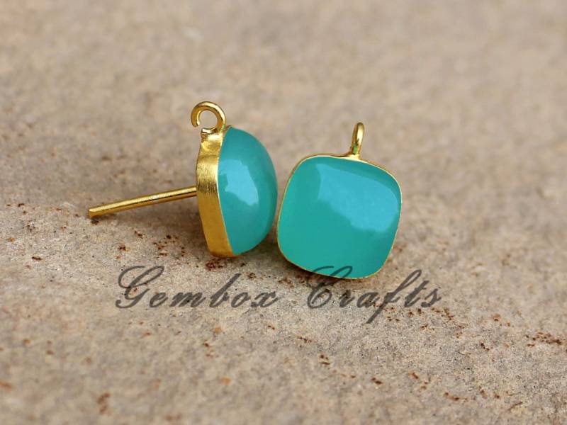 Aqua Hydro Quarz Kissen Quadrat Cabochon 925 Sterling Silber Vergoldet Glatte Ohrstecker Mit Schleife von GemboxCrafts