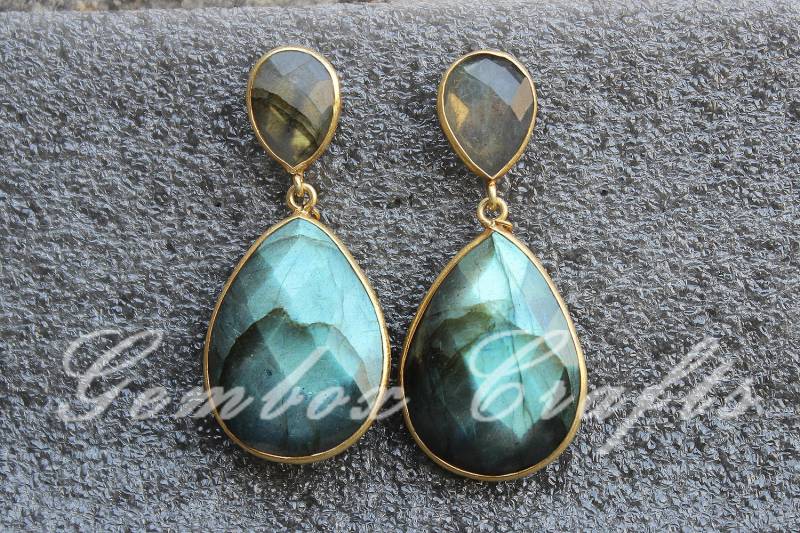 Blauer Labradorit Ohrring. Birne Briolette 925 Silber Ohrringe. Natürlicher Ohrring Boho Edelstein Einzigartiges Geschenk von GemboxCrafts