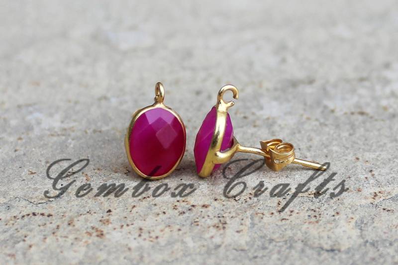 Fuchsie Rosa Chalcedon 8 X 10 Mm Oval Briolette 925 Sterlingsilber-Vergoldet Glatte Ohrstecker Mit Schlaufe von GemboxCrafts
