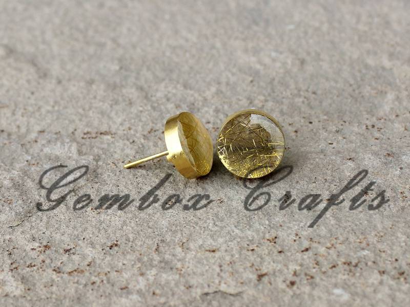 Golden Rutilated Hydro Quarz Runde Cabochon 925 Sterling Silber Vergoldet Glatte Ohrstecker Ohrringe von GemboxCrafts
