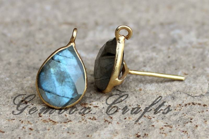 Natürliche Labradorit 9 X 12 Mm Birne Briolette 925 Sterling Silber Vergoldet Glatte Oberfläche Ohrstecker Mit Schleifen von GemboxCrafts