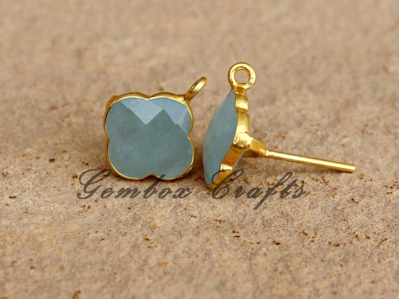 Natürliche Milky Aquamarin Klee Briolette 925 Sterling Silber Ohrstecker Mit Schleifen von GemboxCrafts