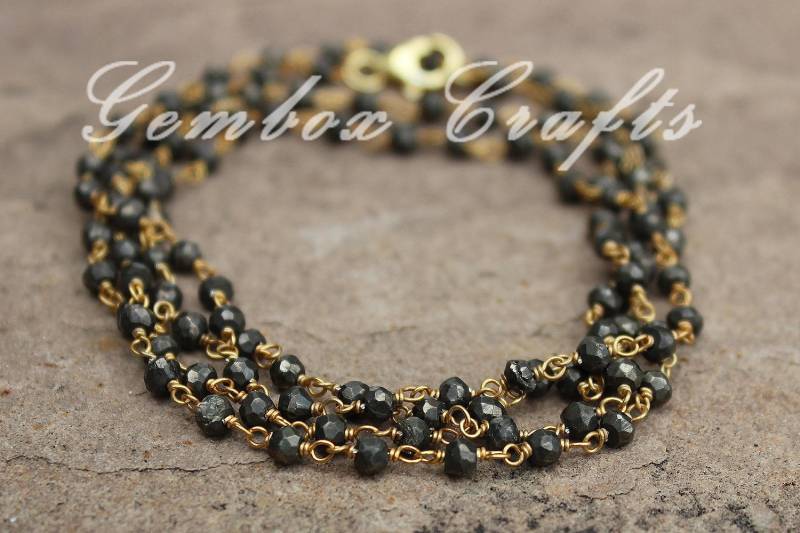 Natürliche Pyrit 3-4mm Rondelle Facettierte 925 Sterling Silber Perlen Kette Vergoldet Halskette Mit Verlängerung + 1 Perle Am Ende von GemboxCrafts