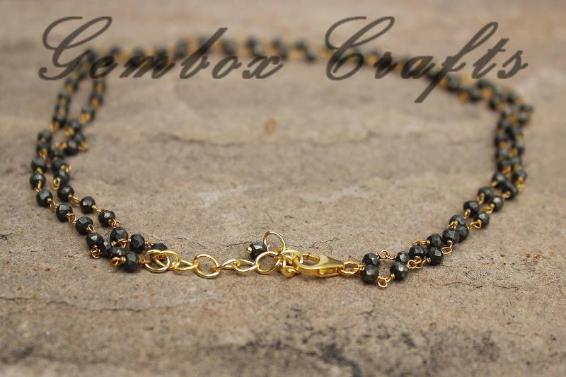Natürliche Pyrit 3-4mm Roundel Facettierte Perlen 925 Sterling Silber Vergoldet Doppellinie Halskette Mit Verlängerungskettchen von GemboxCrafts