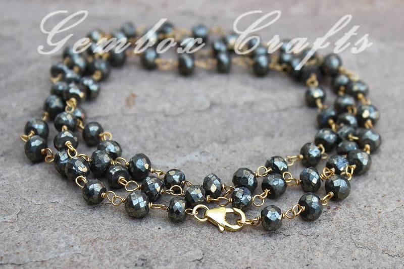 Natürliche Pyrit 6 Mm Roundel Facet 925 Sterling Silber Perlen Kette Vergoldete Halskette von GemboxCrafts