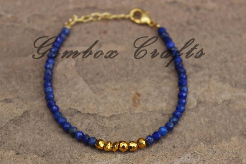 Natürlicher Lapis Lazuli & Goldener Pyrit 3-4mm Rondelle Facettierte Perlen Vergoldet Armband von GemboxCrafts