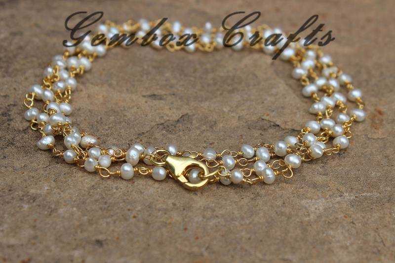 Perle 3-4 Mm Runde Glatte Perlen 925 Sterlingsilber Vergoldet Halskette von GemboxCrafts