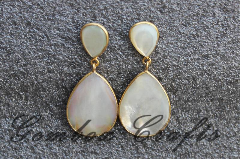 Perlmutt 9 X 12 Mm Birne Karo & 18 25 Glatte 925 Sterlingsilber Vergoldete Ohrstecker von GemboxCrafts