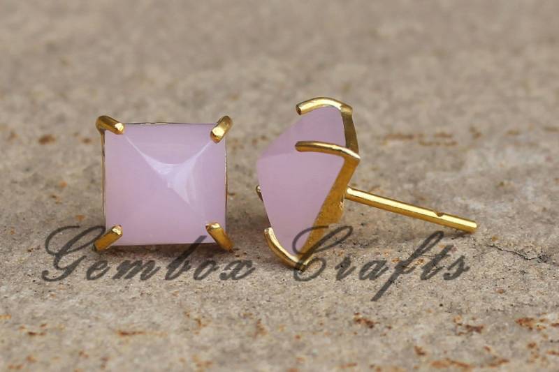 Pink Hydro Quarz 10 Mm Pyramide 925 Sterling Silber Vergoldet Prong Fassung Ohrstecker Ohrringe von GemboxCrafts