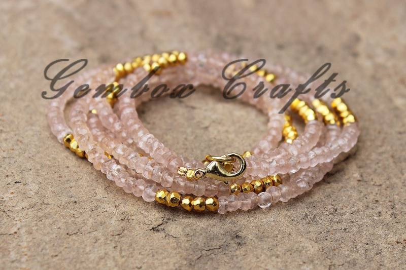 Rosenquarz & Goldener Pyrit 3-4mm Runde Facettierte Perlen Vergoldete Halskette von GemboxCrafts