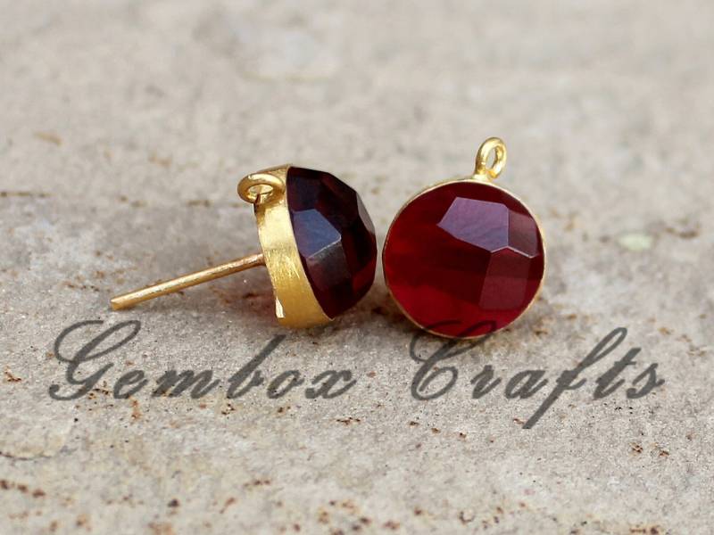 Rubin Hydro Quarz Runde Checker Cut 925 Sterling Silber Vergoldet Glatte Ohrstecker Mit Schlaufe von GemboxCrafts