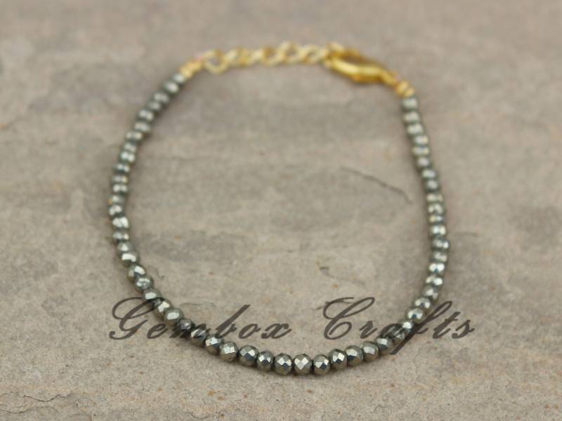 Schöne 6, 50 Zoll Natürliche Pyrit 3-4mm Rondelle Facettierte Perlen Goldene Rhodium Überzogene Armband - Aa Naturstein Schmuck Hand Bänder von GemboxCrafts