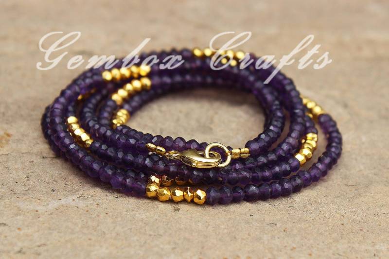 Schöne Amethyst & Goldene Pyrit 3-4mm Rondelle Facettierte Perlen Vergoldet Halskette von GemboxCrafts