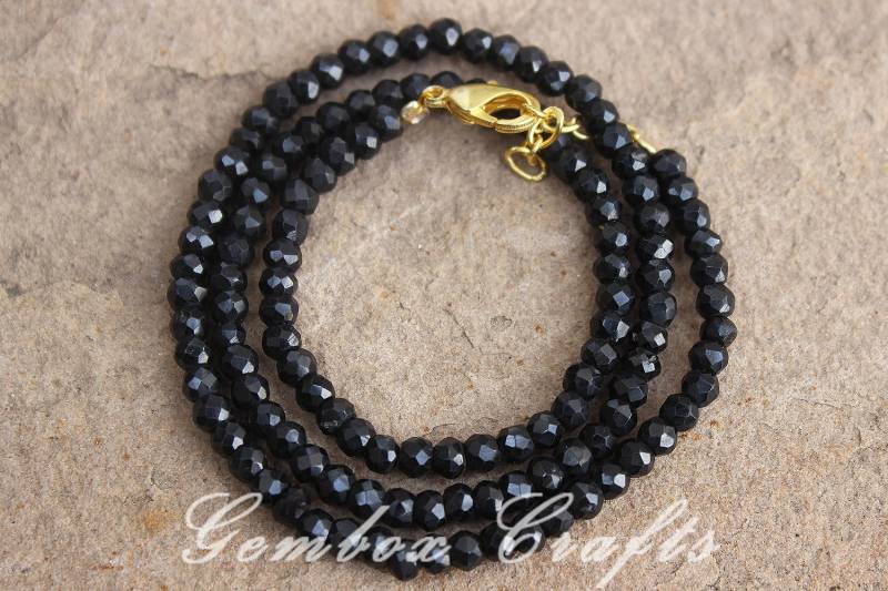 Schöne Natürliche Schwarze Spinell 3-4mm Rondelle Facettierte Versilberte Perlen Halskette - 100% Echte Steine Runde Onyx von GemboxCrafts