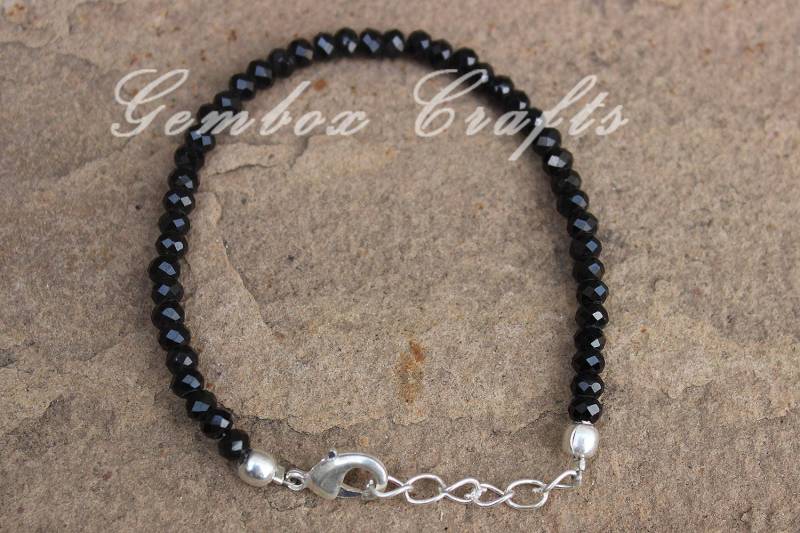 Schwarz Spinell Rondelle Facettierte Perlen Silber Überzogene Armband von GemboxCrafts