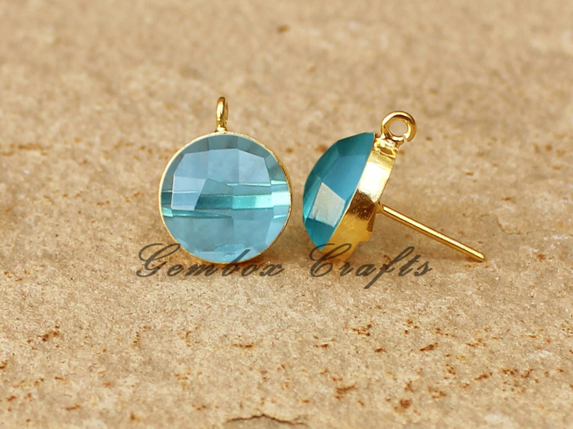 Sky Topaz Hydro Post Ohrringe. Bt Quarz Runde Facettierte Ohrring. 925 Silber Glatte Ohrstecker Mit Schlaufe, Diy Baumeln Ohrring Großhandel von GemboxCrafts