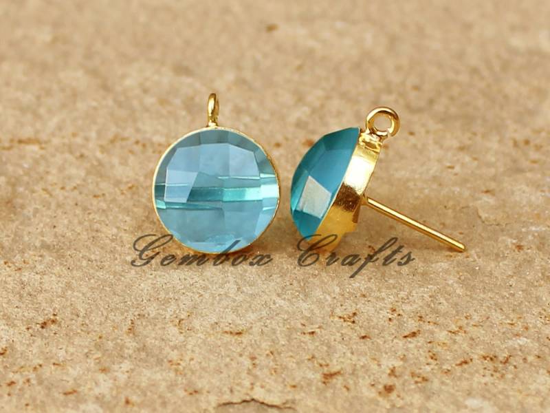 Sky Topaz Hydro Post Ohrringe. Bt Quarz Runde Facettierte Ohrring. 925 Silber Glatte Ohrstecker Mit Schlaufe, Diy Baumeln Ohrring Großhandel von GemboxCrafts