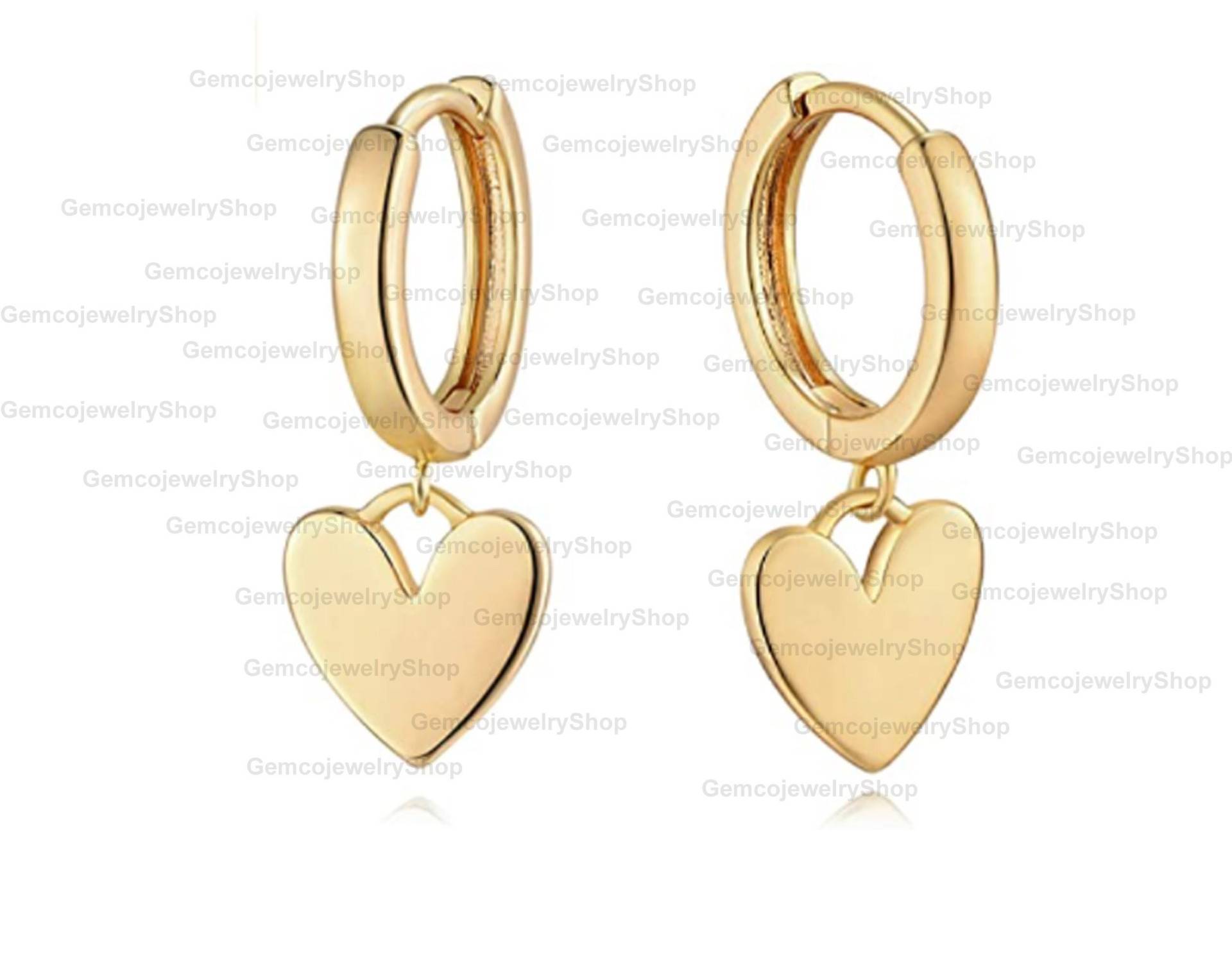 14K Gelb Gold Charme Herz Hoop Huggie Ohrring Minimalist Ohrringe Hochzeitsgeschenk Für Braut Goldschmuck Spezielles Weihnachtsgeschenk Sie von GemcojewelryShop