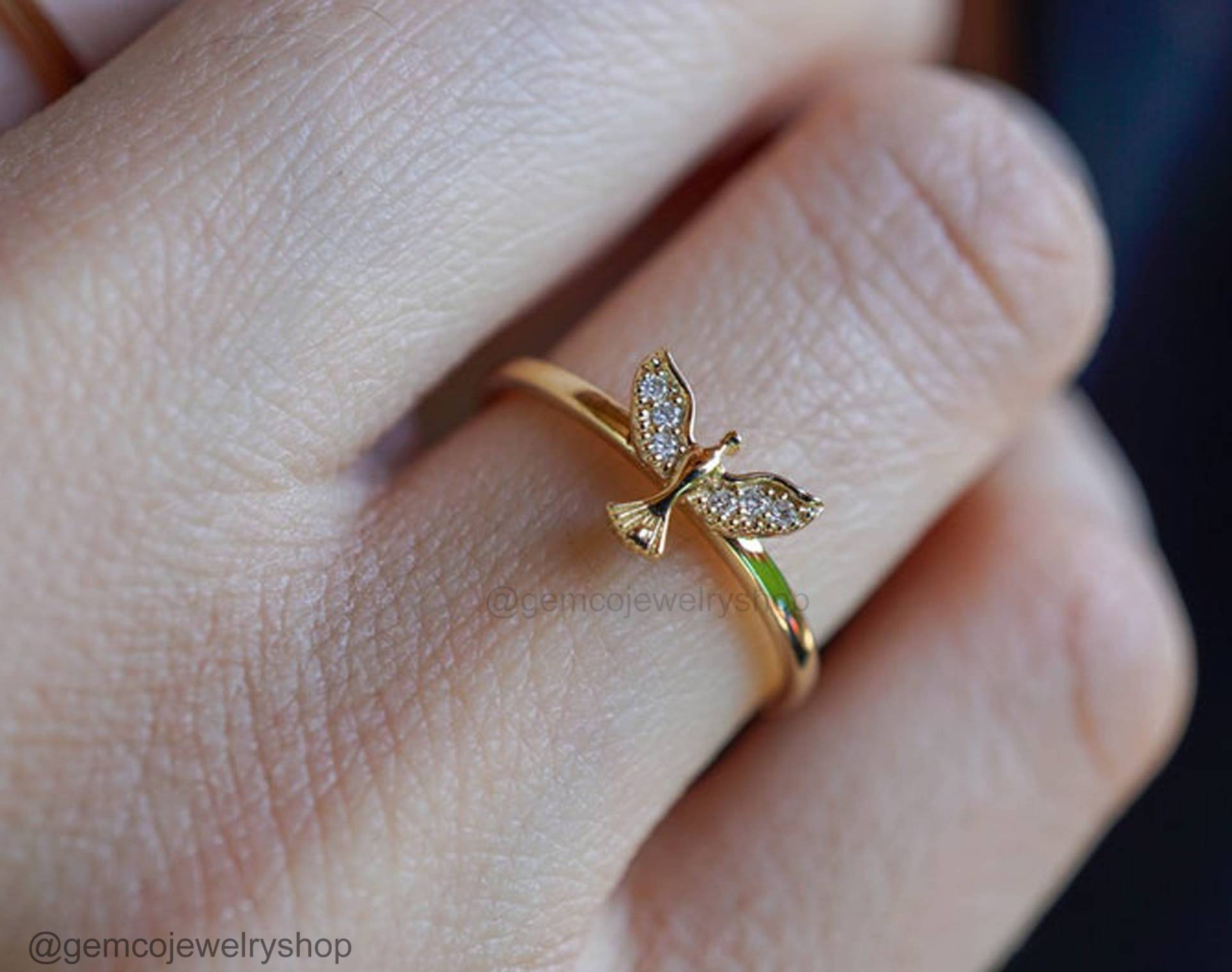 14K Solid Gelb Gold Natürliche Diamant Vogel Ring Phoenix Stapelbar Minimalist Schmuck Graduierung Geschenk/Für Ihren Täglichen Verschleiß von GemcojewelryShop