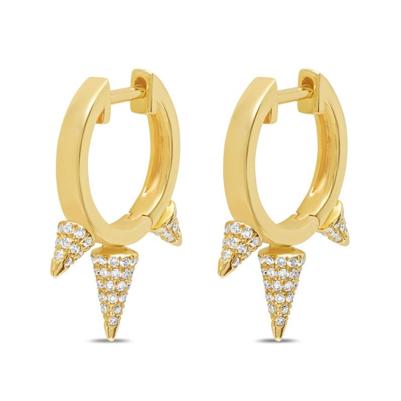14K Solid Gelbgold Diamant Drei Spike Huggies/Ohrringe Kleine Gold Jubiläum Oder Valentinstag Besonderes Geschenk Für Ihren Täglichen Verschleiß von GemcojewelryShop