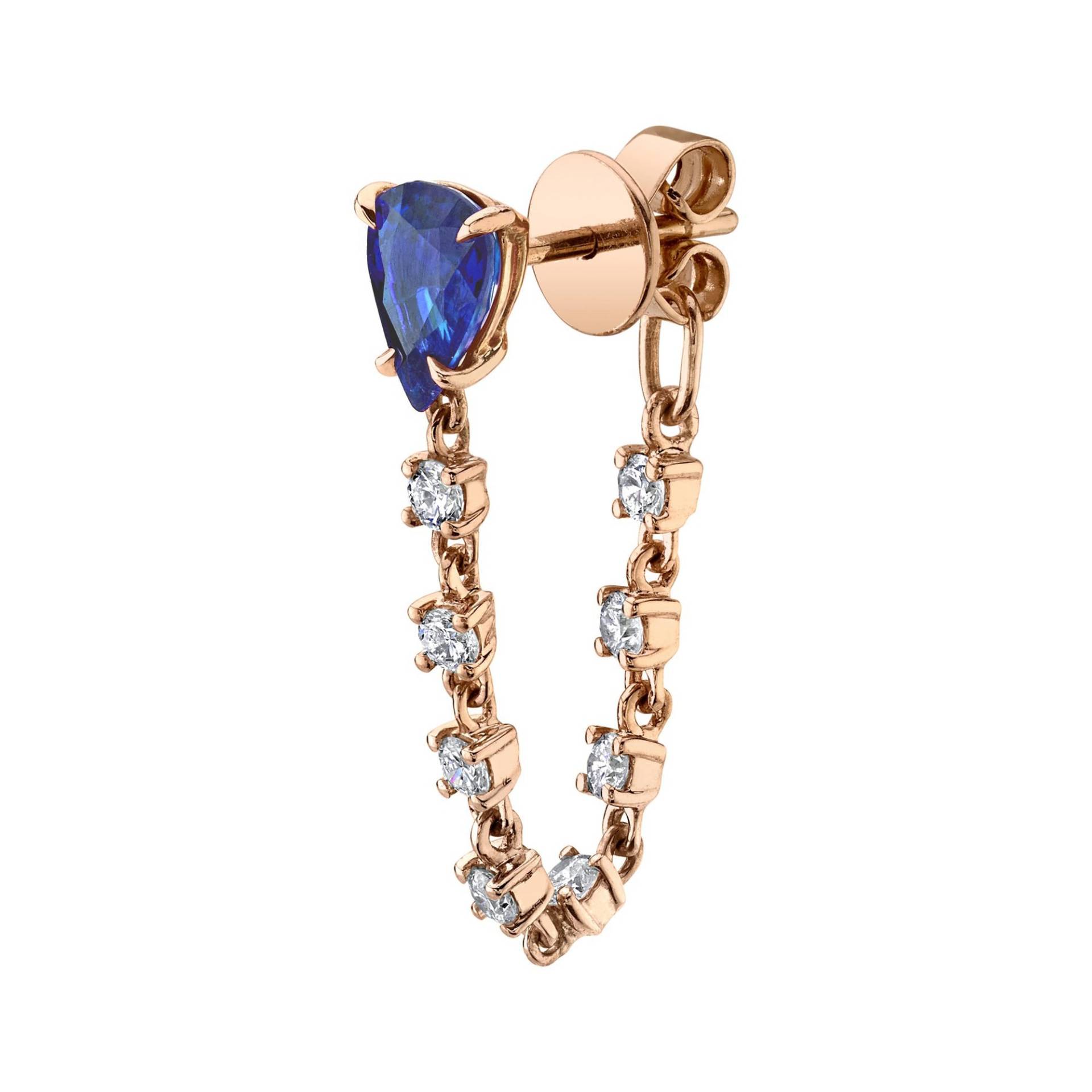 14K Solid Rose Gold Echte Minen Birne Blauer Saphir Schleifenohrring Natürliche Diamant Kette Charme Ohrringe Spezielles Weihnachtsgeschenk Für Sie von GemcojewelryShop