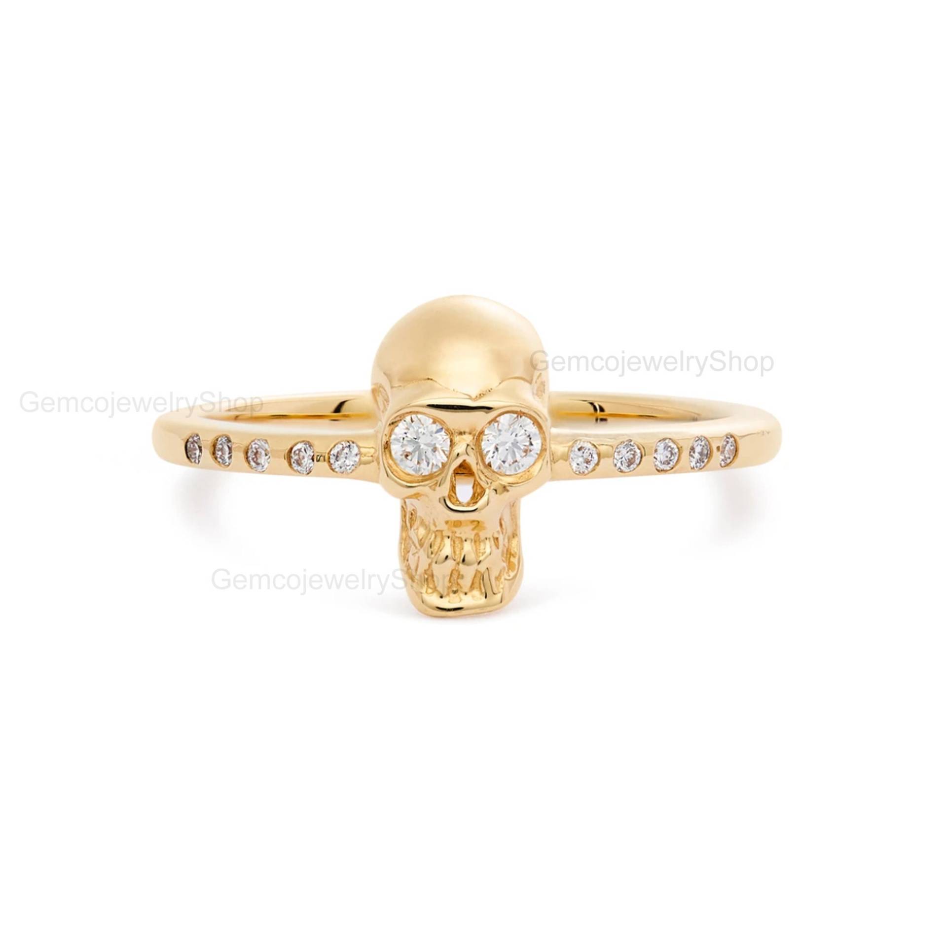 Bestseller Schädel Hallowing Ring, Solide 14K Gold Handgefertigte Schmuck Skelett Cz Zierliche Diamant Minimalist Ring von GemcojewelryShop