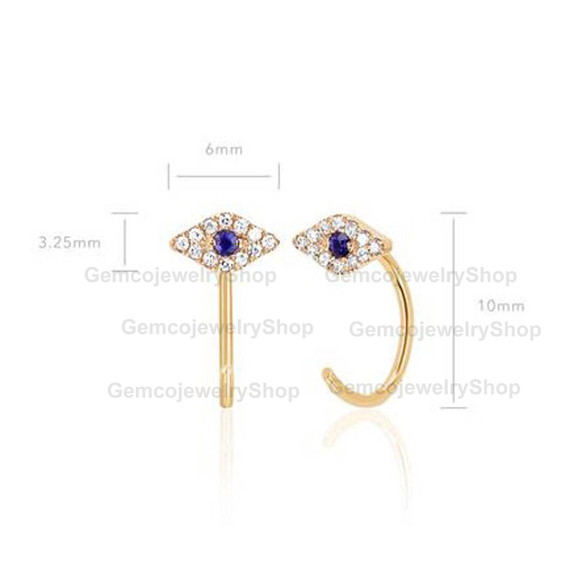 Blauer Saphir Und Diamant Evil Eye Loop Ohrring 18K Gelbgold, Rose Weißgold Fine Jewelry Geburtstag Geschenke Weihnachtsgeschenk Für Sie von GemcojewelryShop