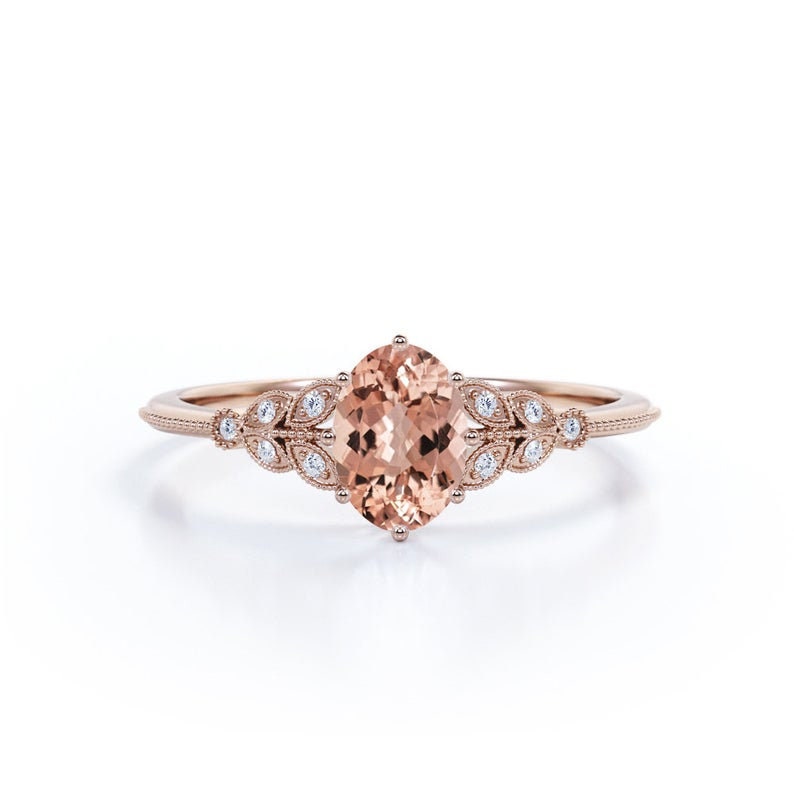 Oval Natürlicher Morganit Verlobungsring Roségold, Vintage Verlobungsring, Schmetterling Versprechen Ring Geschenk von GemcojewelryShop
