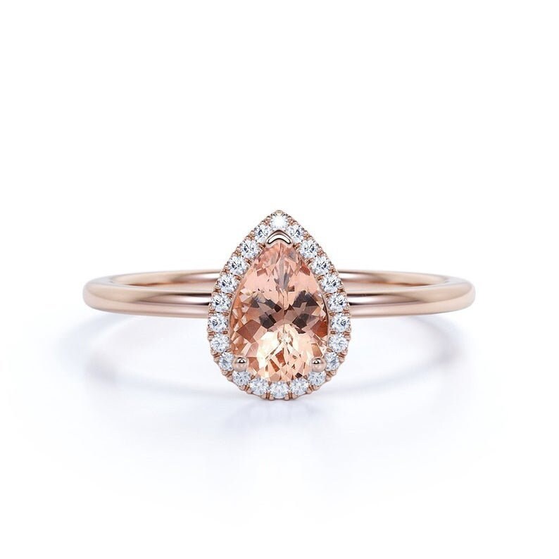 Pear Cut Echter Morganit Verlobungsring in Roségold, Natürlicher Und Diamant Ehering, Erschwinglicher Ring, Halo von GemcojewelryShop