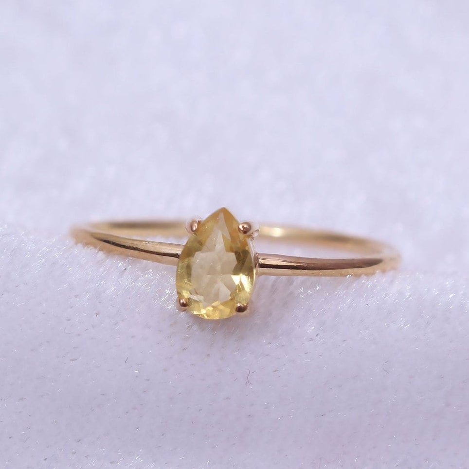 Schöne Gelbe Birnenform Citrin 14K Solid Gelb Gold Ring November Birthstone Träne Stapelbar Geschenk Oder Sie/Selbst von GemcojewelryShop