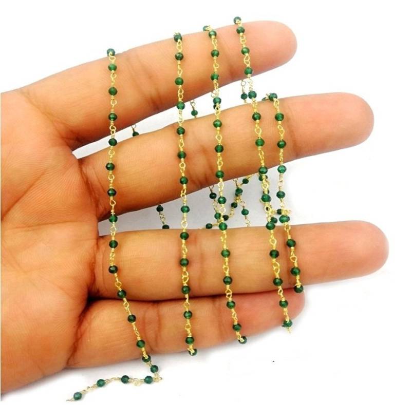 Grüner Smaragd 2-2.5 Mm Facettierte Runde Edelstein-Perlen Kette - Kleine Edelstein-Perlen-Kette Halskette Verkauf Per Feet von Gemdesignss