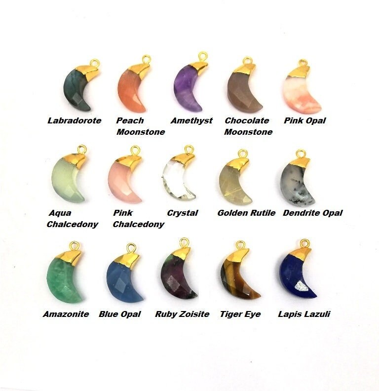 Halb Edelstein Halbedelstein Charms Anhänger - Goldkappe Kleine Halbmond Für Ohrring Und Halskette Verkauf Pro Stück von Gemdesignss
