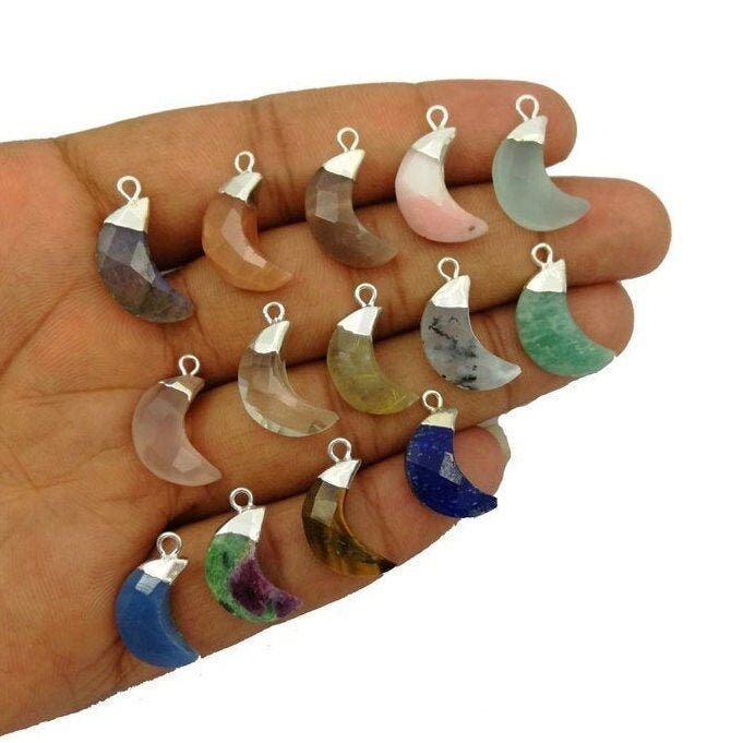 Halbedelstein Anhänger - Silber Kappe Kleine Halbmond Für Ohrring Und Halskette Verkauf Pro Stück von Gemdesignss