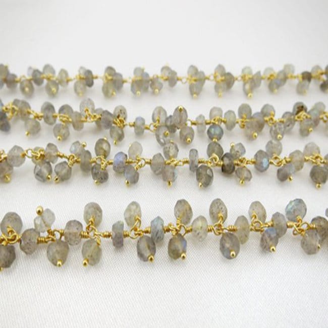 Labradorit Vergoldete Draht Eingewickelt Perlen Edelstein Baumeln Kette - Ketten Dicke Für Halskette Verkauf Per Feet von Gemdesignss